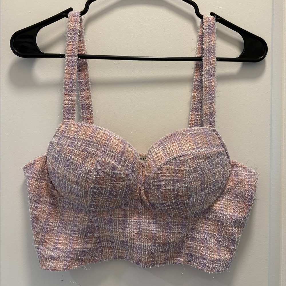 Elegant Tweed Bustier Top - Pink/Purple
